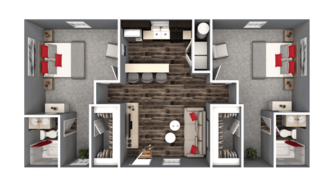 Floor plan for 2 beds, 2 baths, 1200 sqft